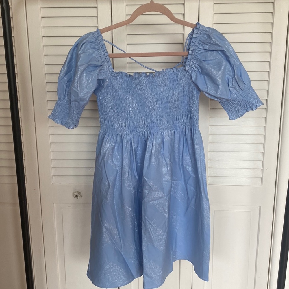 Hill house Athena nap dress blue glitter check size small